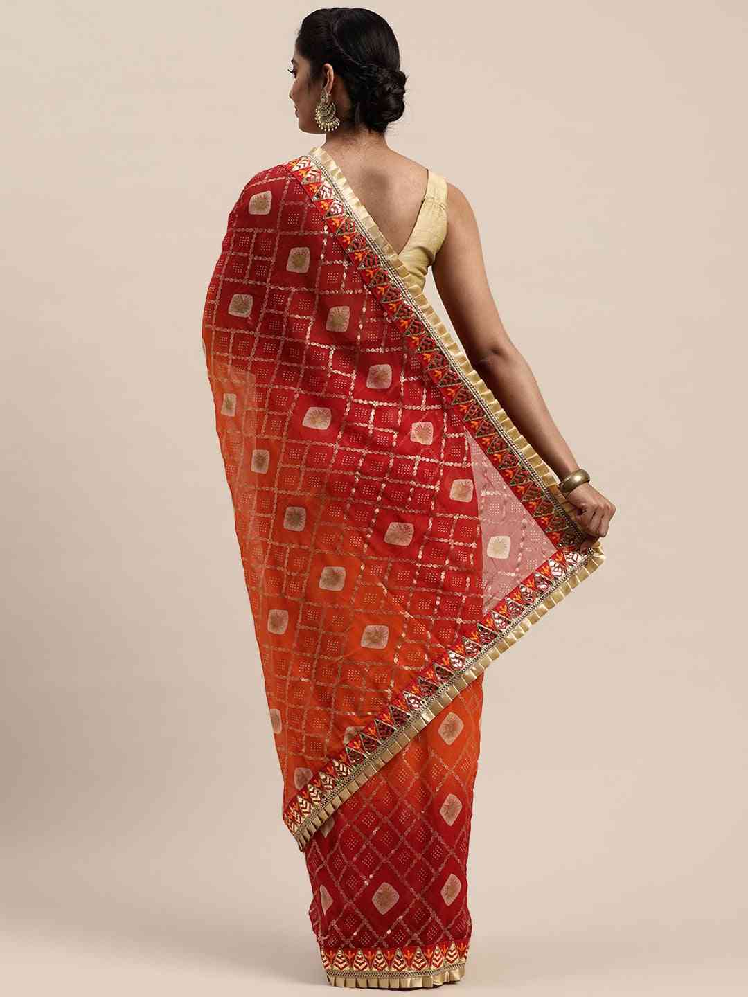Poly Chiffon Foil & Bandhej Print Festive Saree