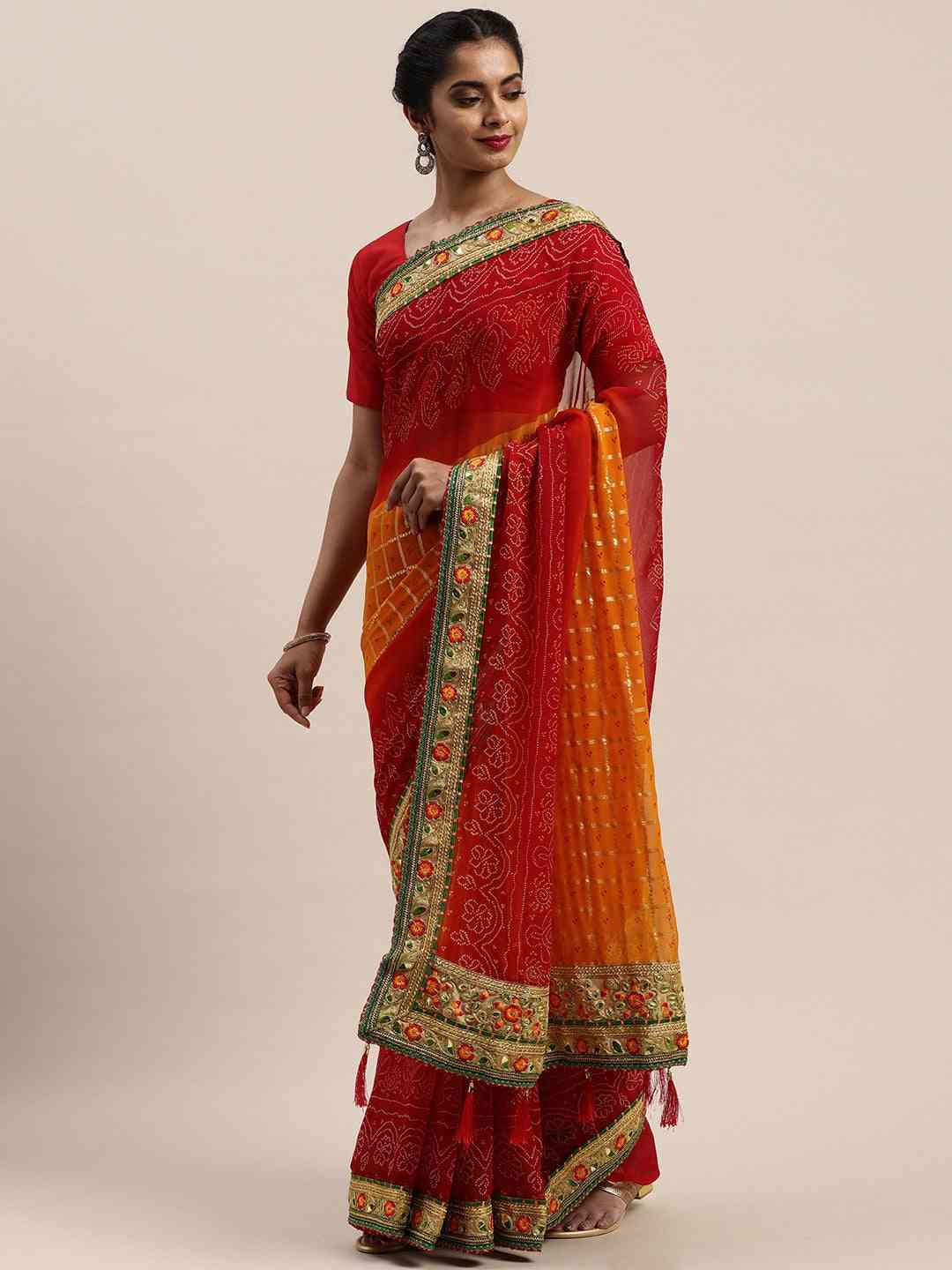 Poly Chiffon Foil & Bandhej Print Festive Saree