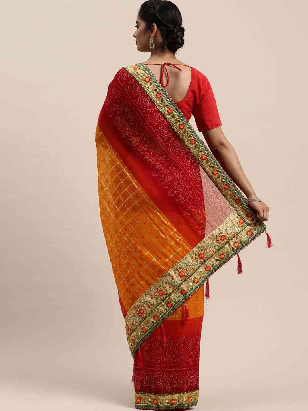 Poly Chiffon Foil & Bandhej Print Festive Saree