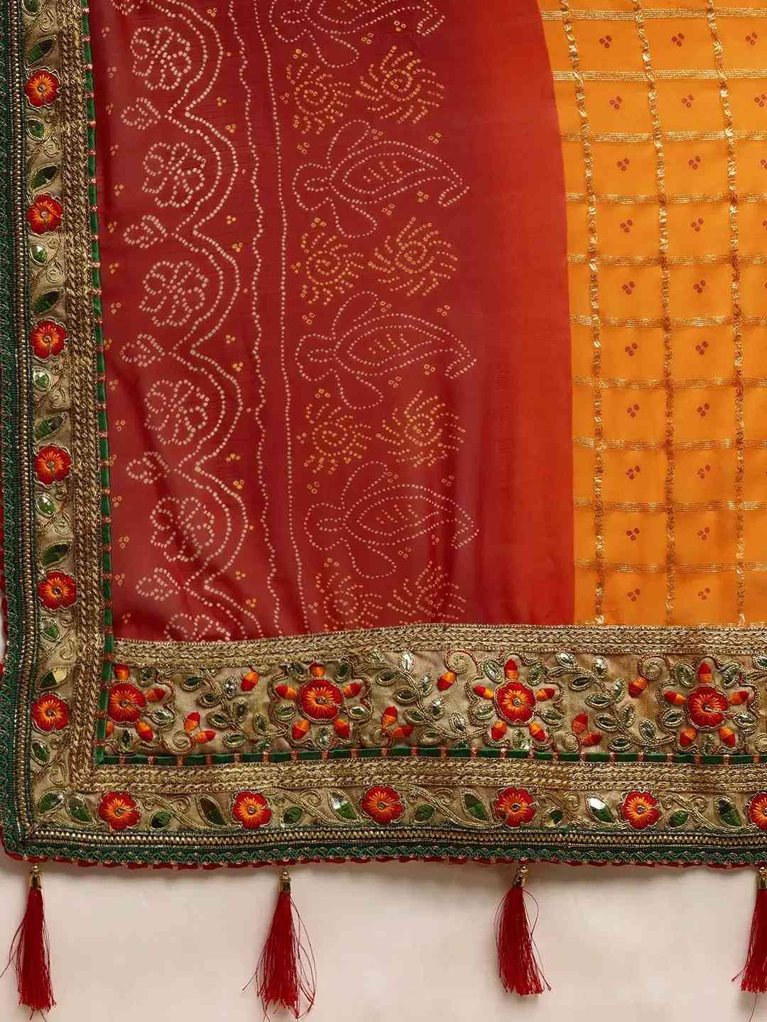 Poly Chiffon Foil & Bandhej Print Festive Saree
