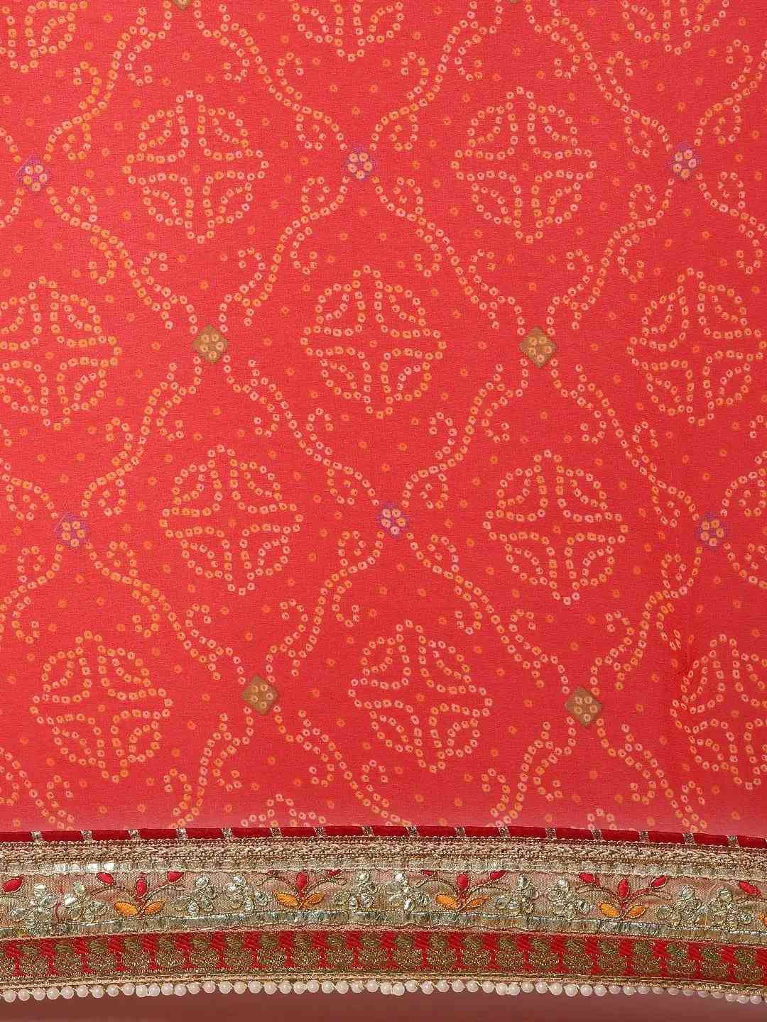 Bandhej Print Poly Chiffon Gota Patti Work Saree