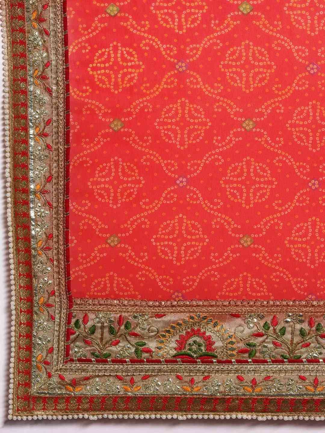 Bandhej Print Poly Chiffon Gota Patti Work Saree