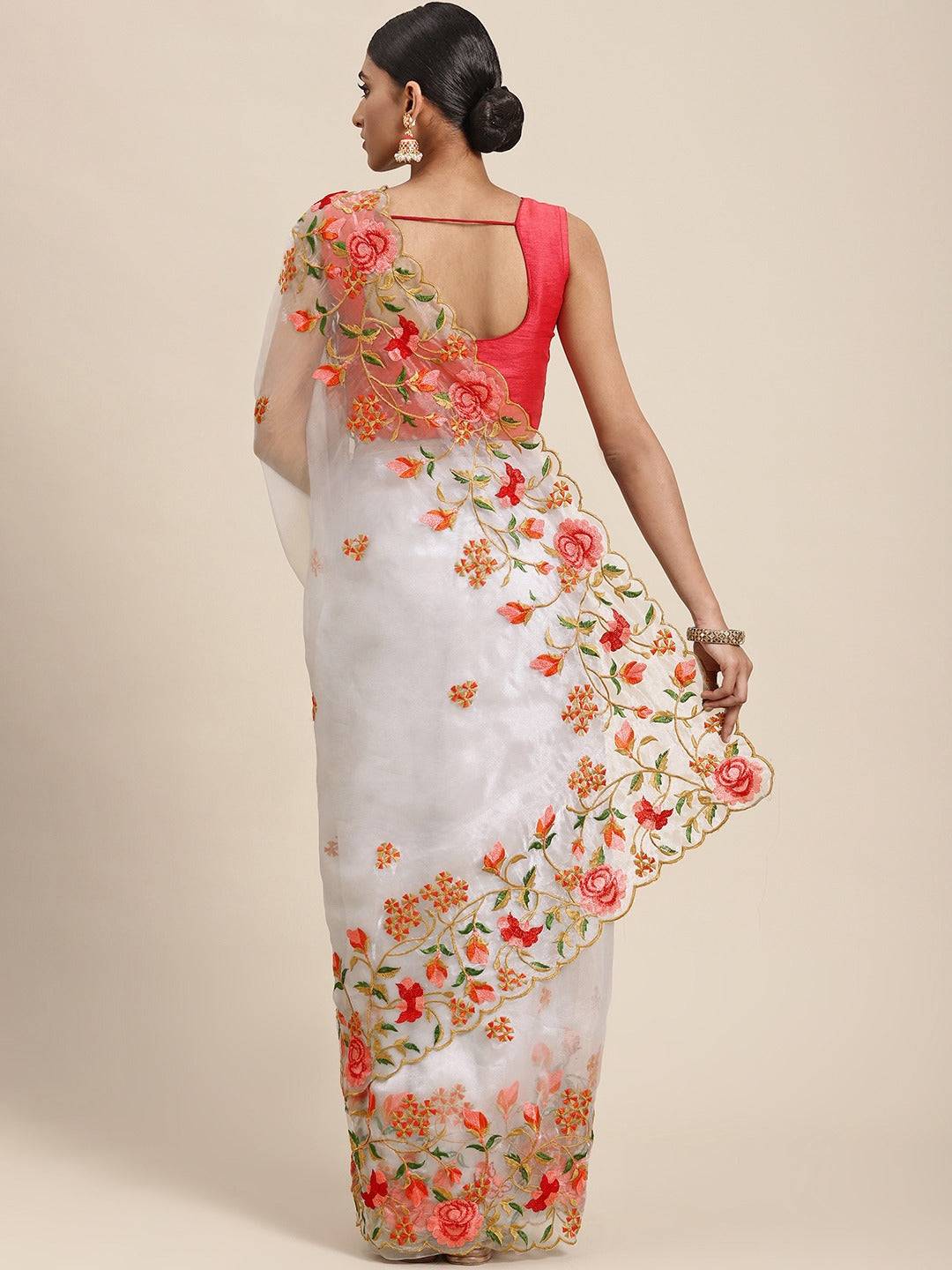 Soft Orgenza Embroidered Foil Print Saree