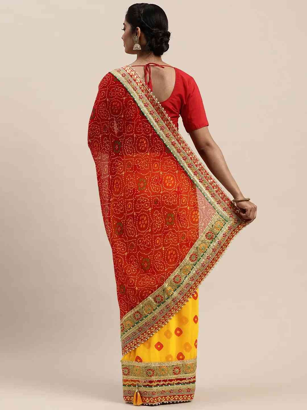 Half-Half Poly Chiffon Bandhani Print Saree