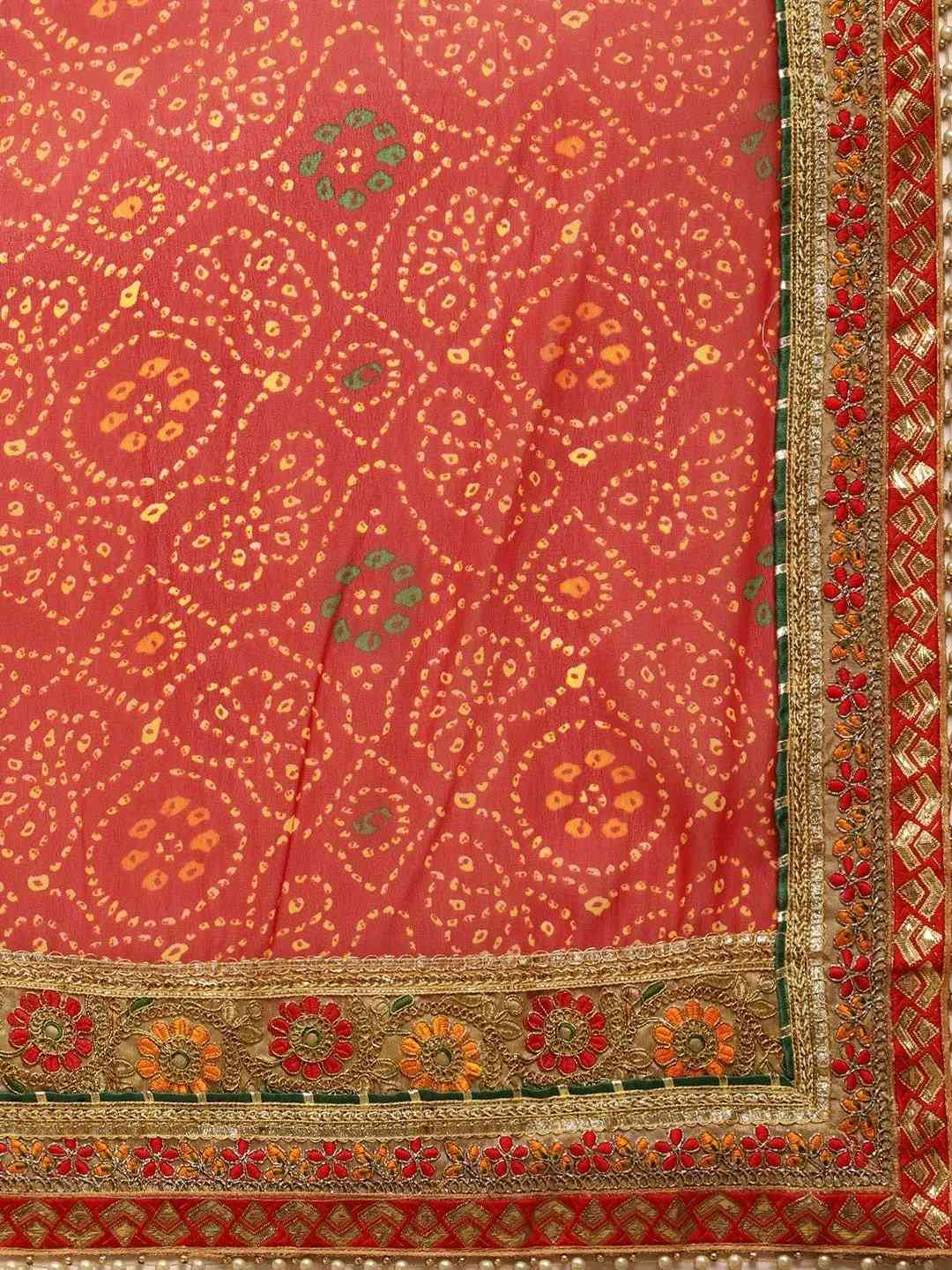 Half-Half Poly Chiffon Bandhani Print Saree