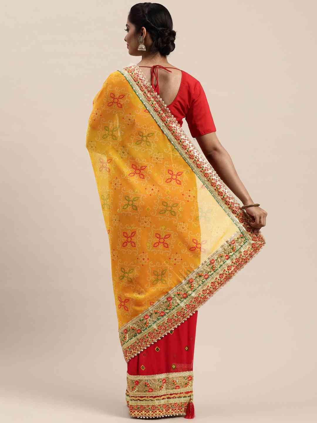Half-Half Poly Chiffon Bandhani Print Saree