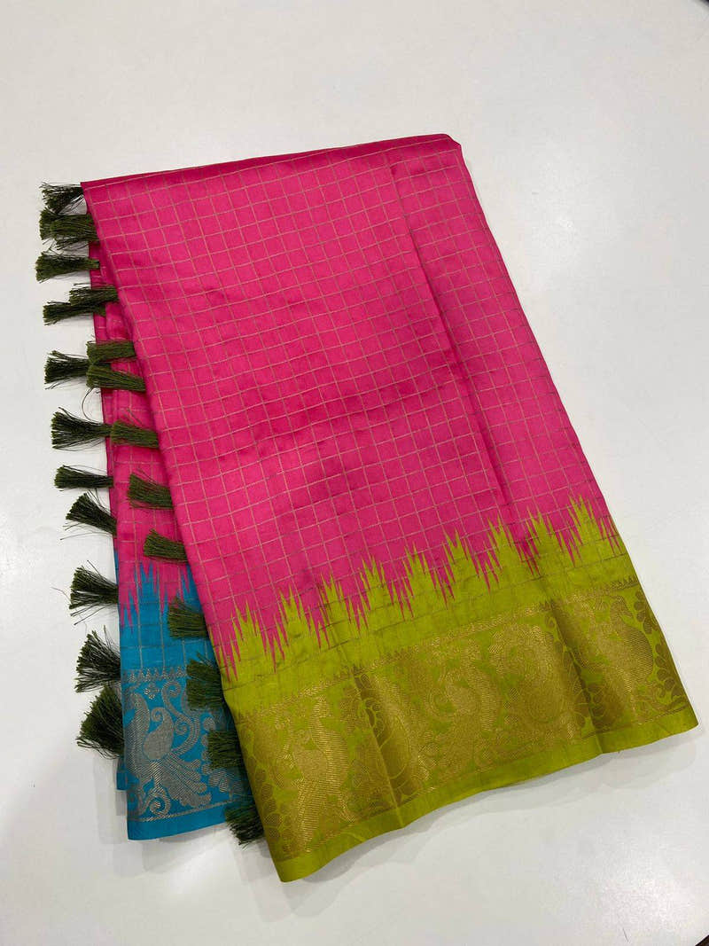 Pink Banarasi Silk Gadwal Pattu Saree