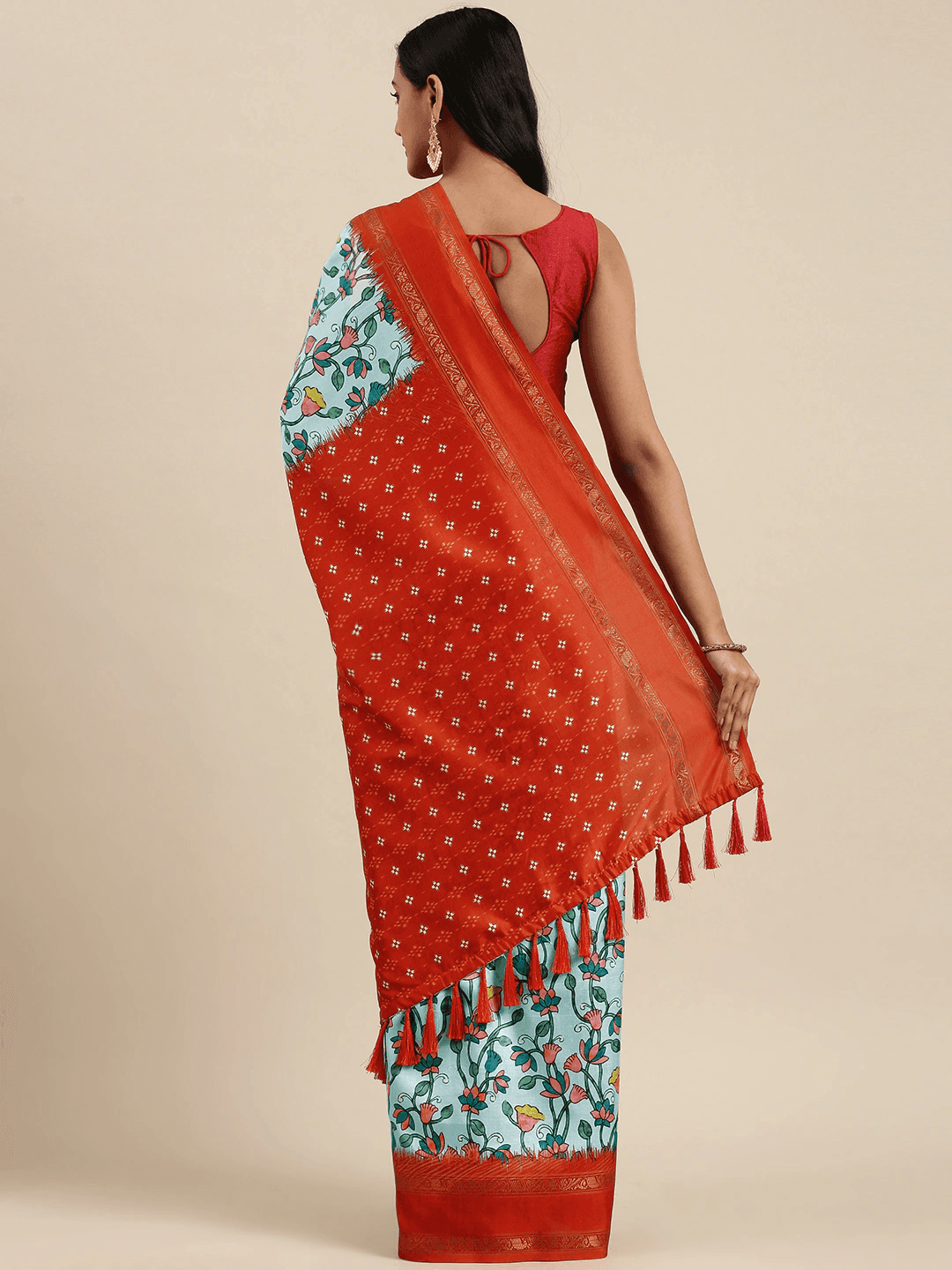 Soft Silk Kalamkari Saree With Digital Flower Print