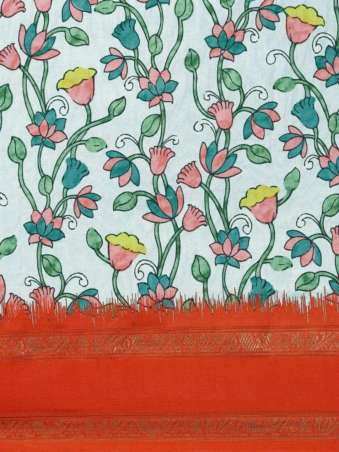 Soft Silk Kalamkari Saree With Digital Flower Print