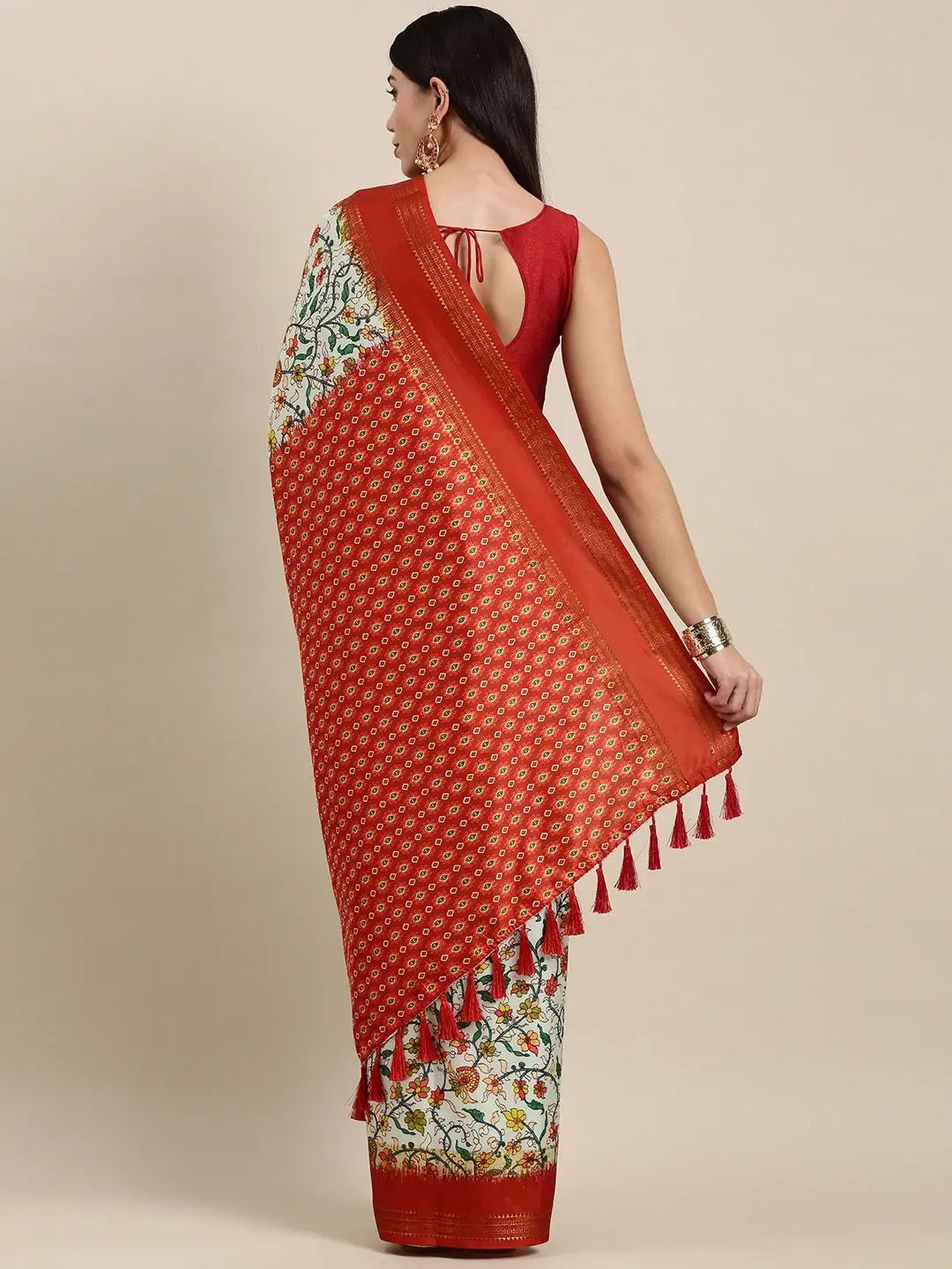 Soft Silk Kalamkari Saree With Digital Flower Print