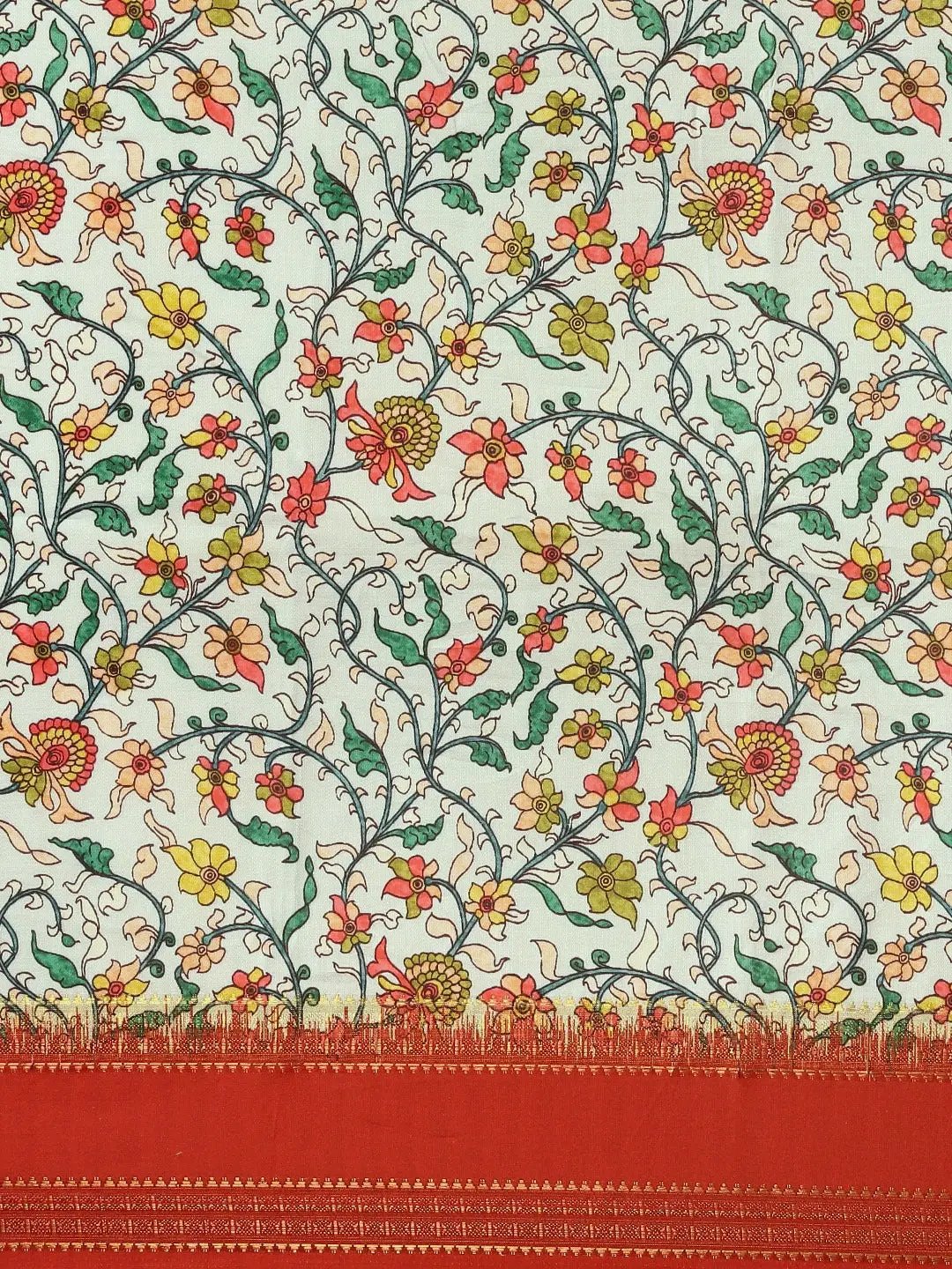 Soft Silk Kalamkari Saree With Digital Flower Print