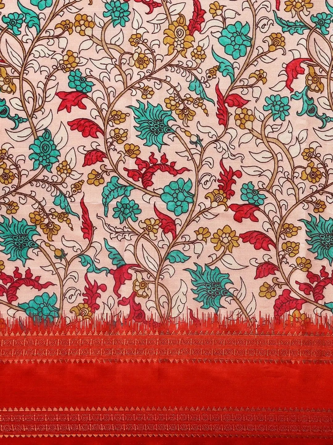 Soft Silk Kalamkari Saree With Digital Flower Print