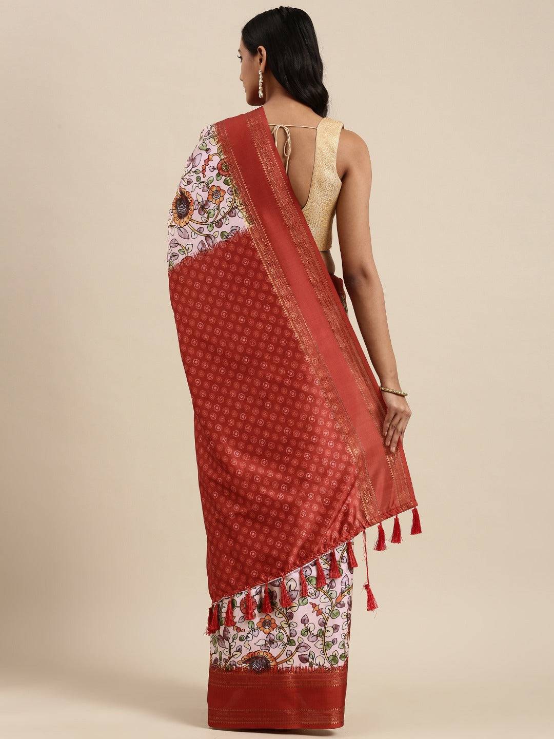 Soft Silk Kalamkari Saree With Digital Flower Print