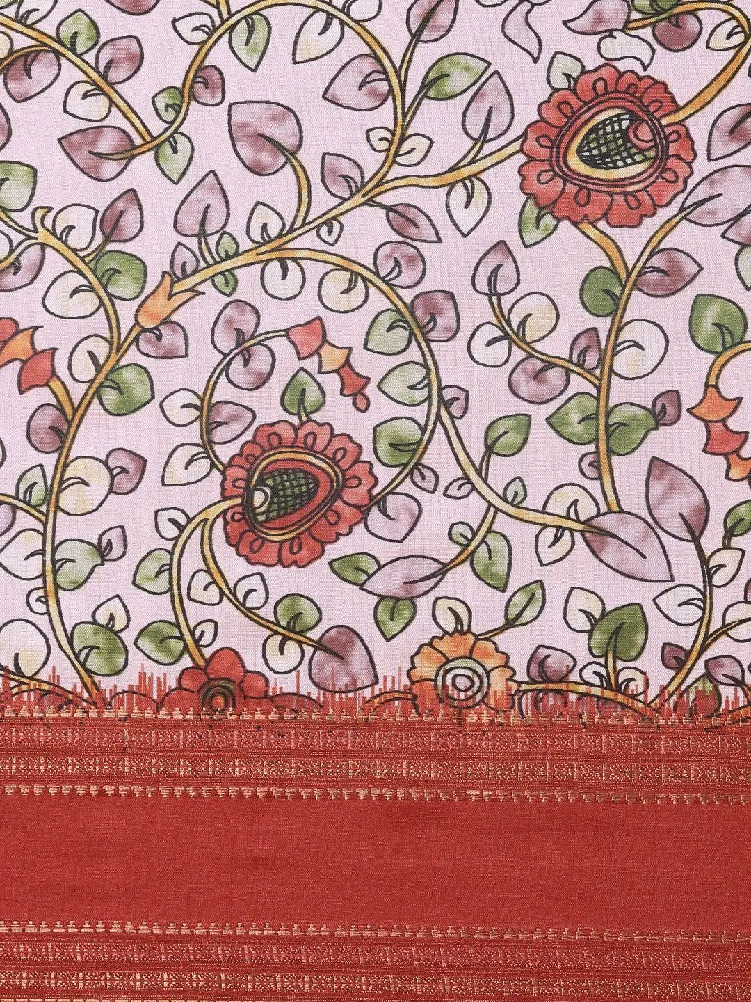 Soft Silk Kalamkari Saree With Digital Flower Print