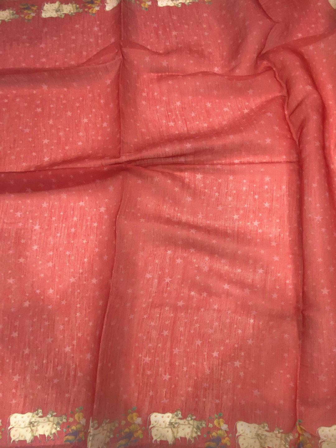 Red Chanderi Pichwai Print Saree