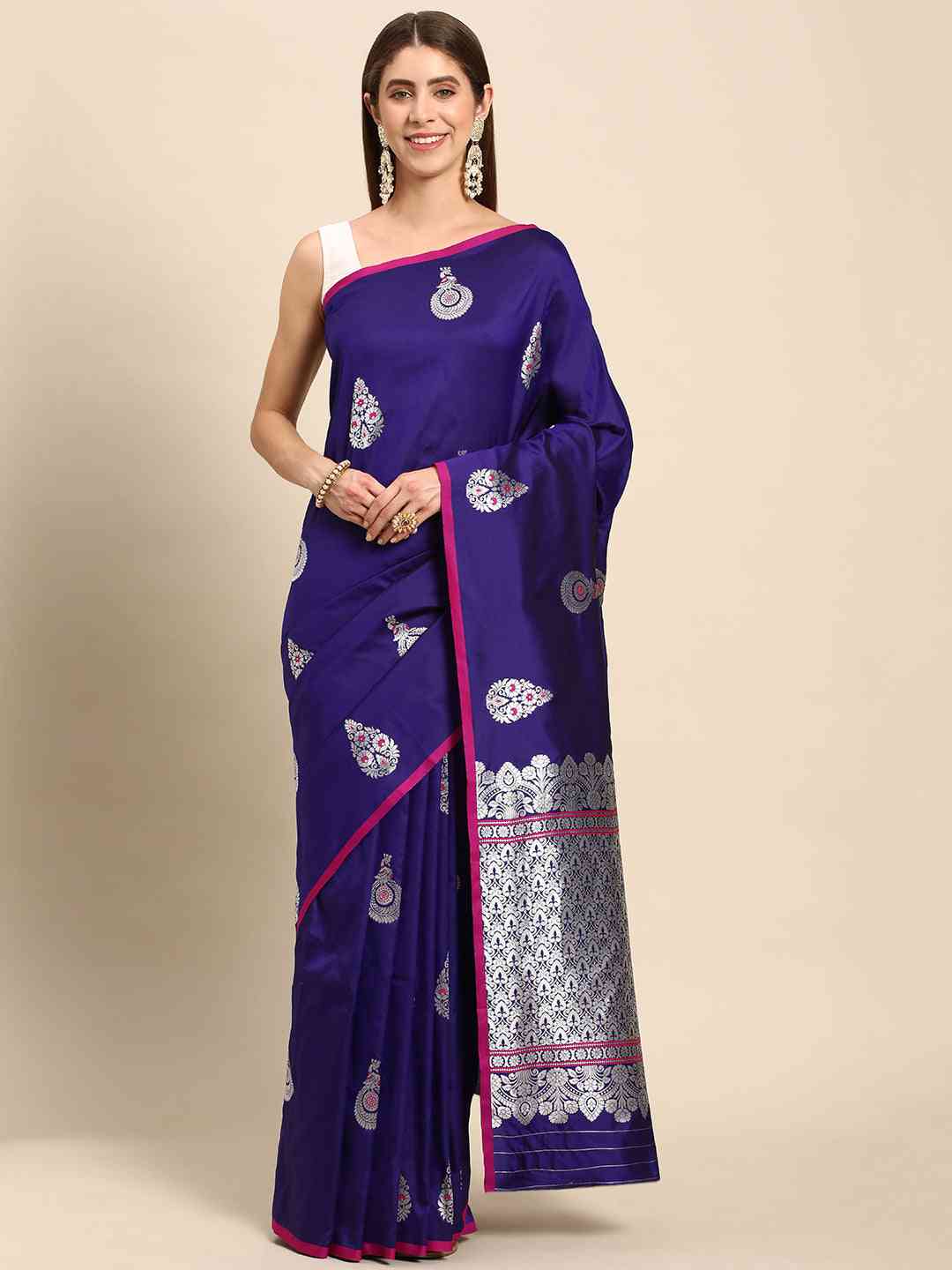 Stylish Indigo Colour Pure Banarasi Zari Silk Saree