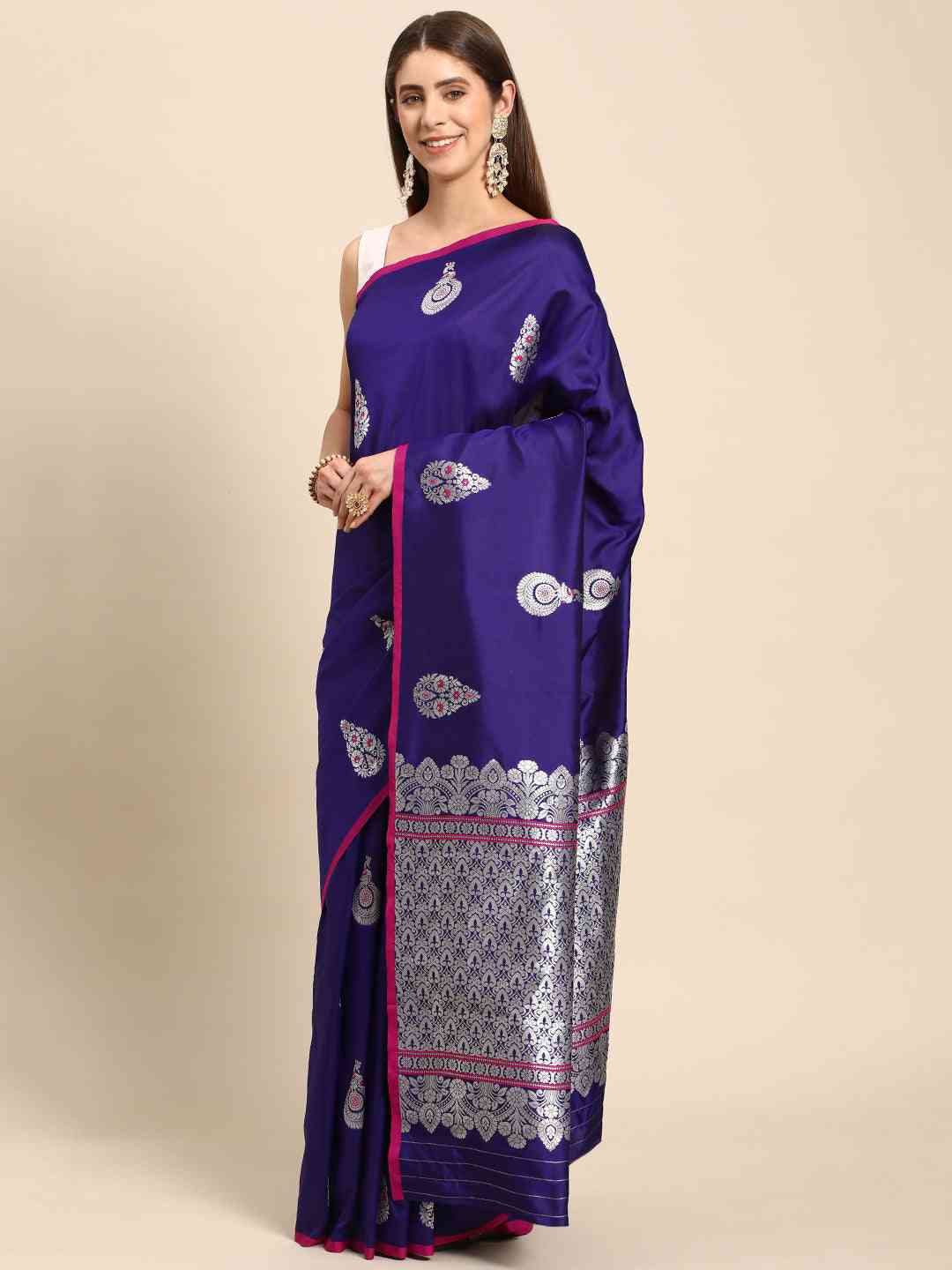 Stylish Indigo Colour Pure Banarasi Zari Silk Saree