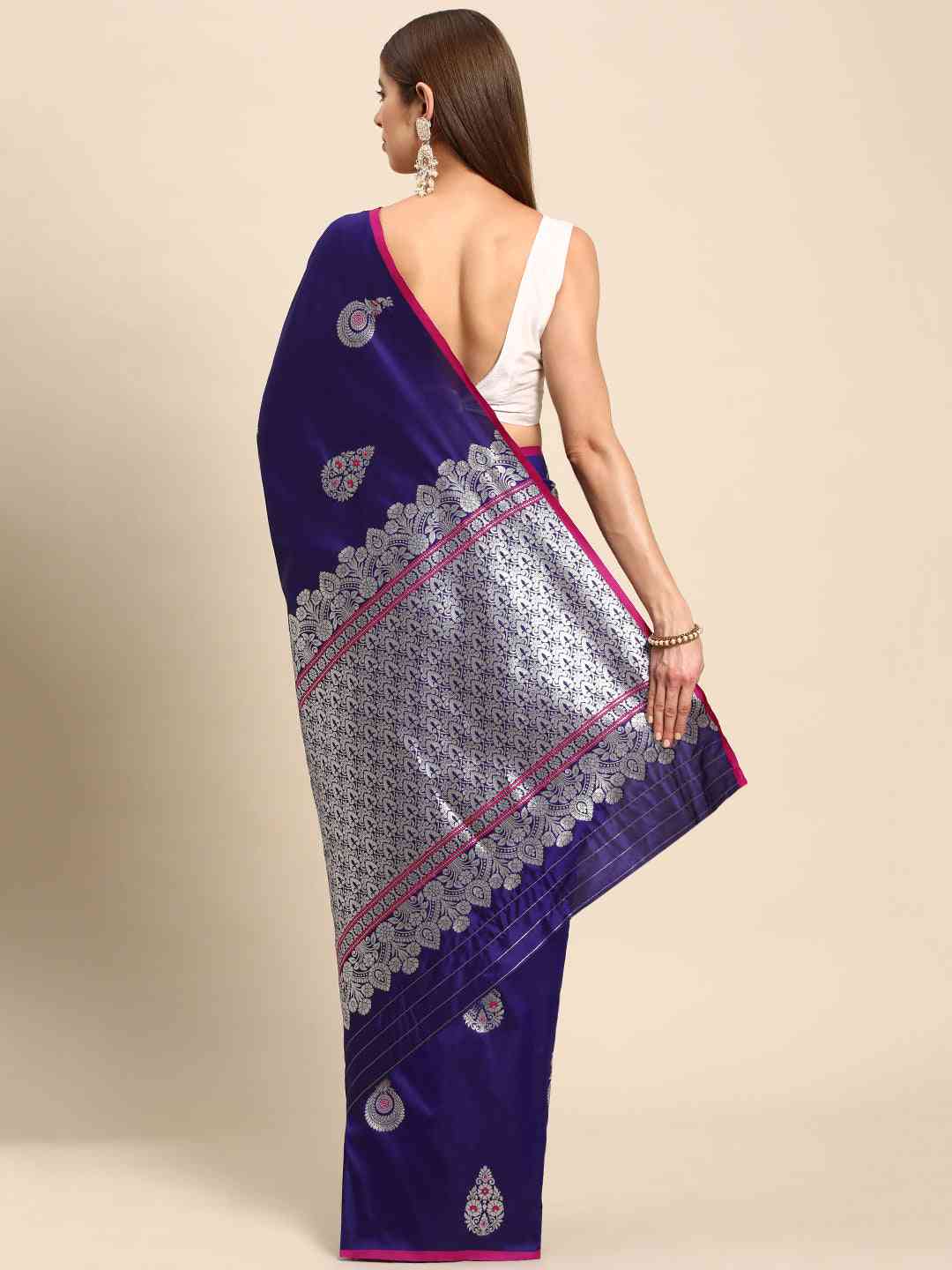 Stylish Indigo Colour Pure Banarasi Zari Silk Saree