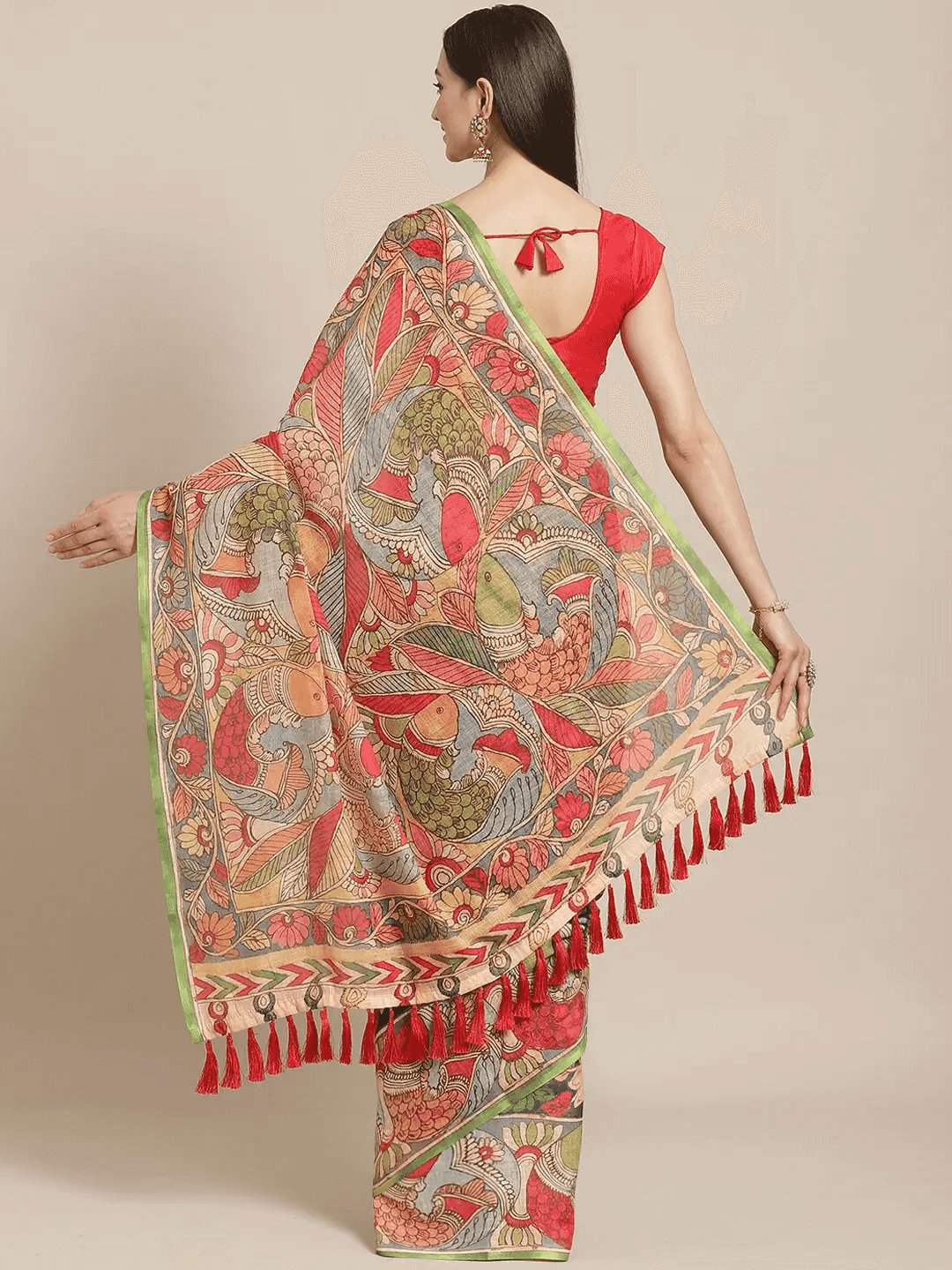 Pure Linen Pen Kalamkari Digital Print Saree