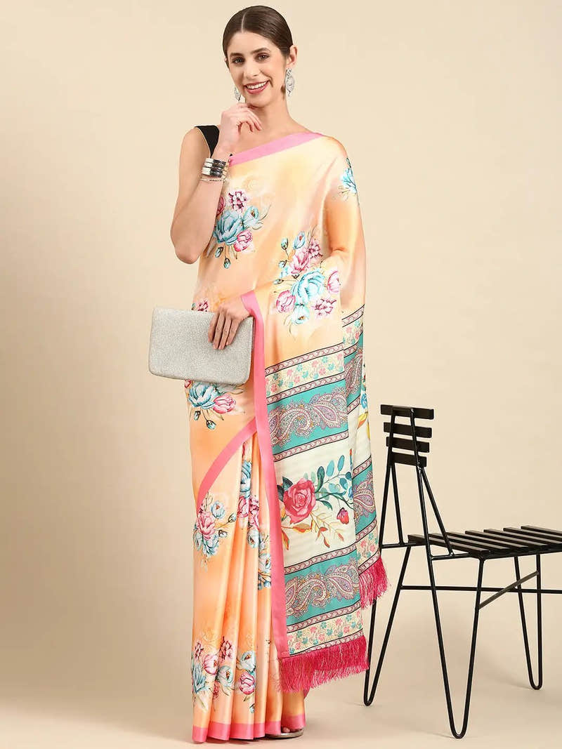 Soft Satin Georgette Pastel Colour Party Wear Saree