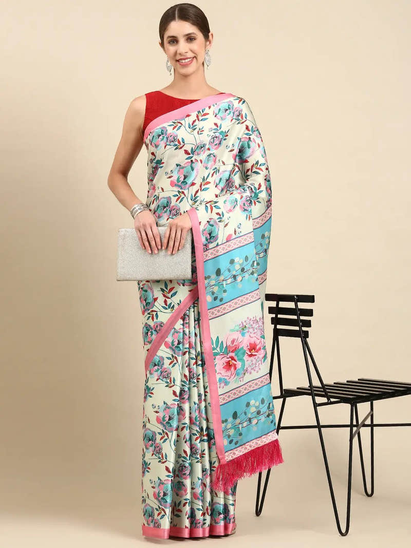 Soft Satin Georgette Pastel Colour Party Wear Saree
