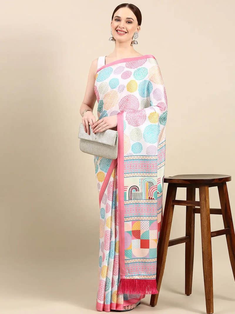 Soft Satin Georgette Pastel Colour Party Wear Saree
