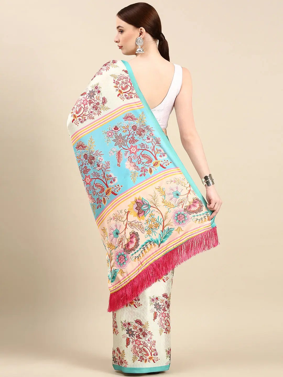 Shop Soft Satin Georgette Pristel Colour Party Wear Saree