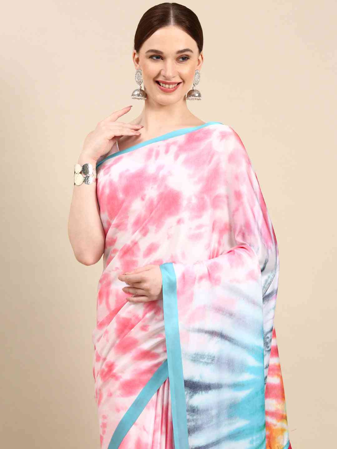 Soft Satin Georgette Pristel Colour Party Wear Saree
