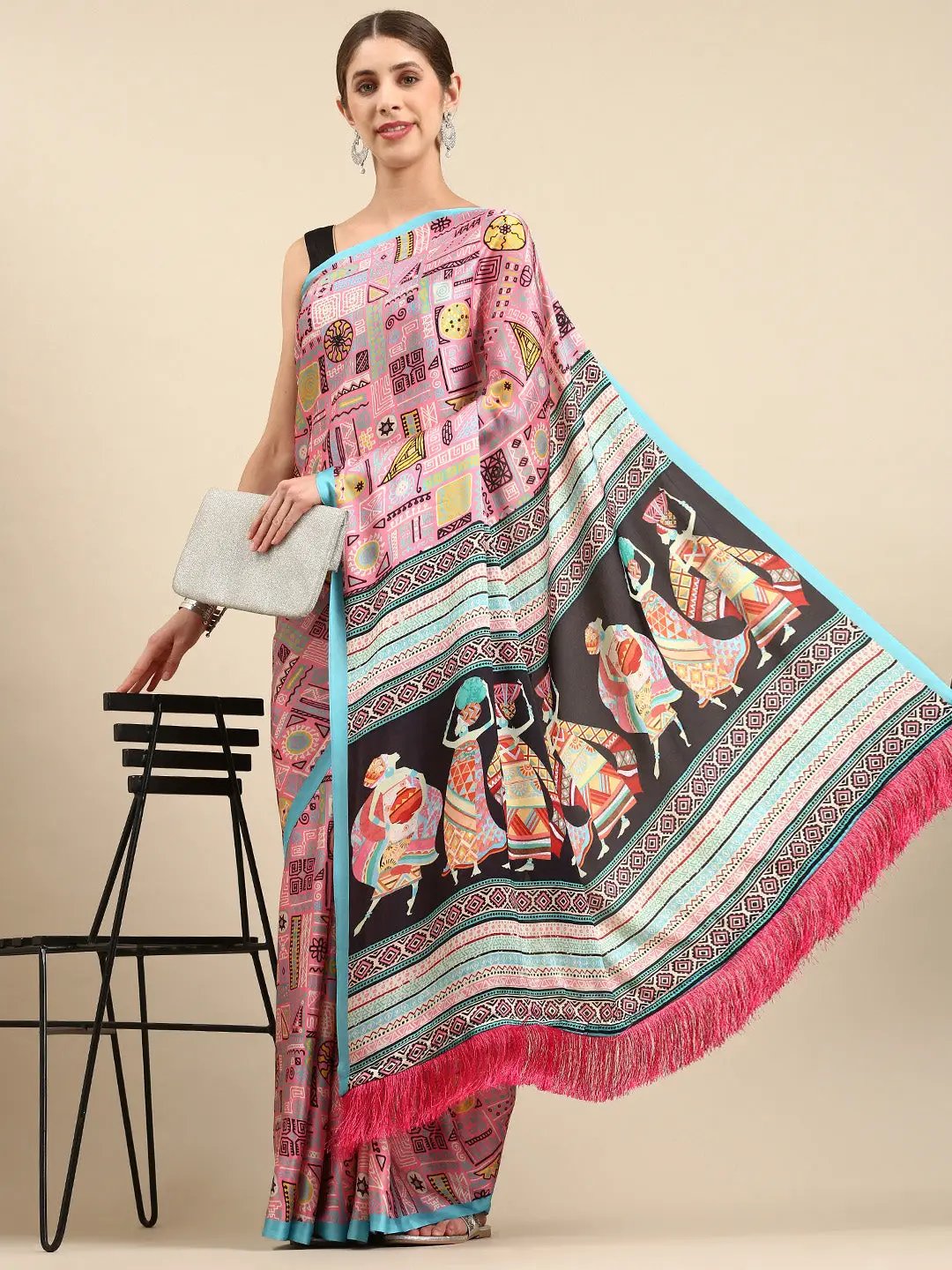 Soft Satin Georgette Pristel Colour Party Wear Saree