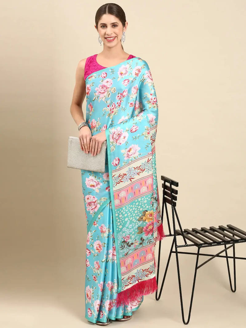 Soft Satin Georgette Pristel Colour Party Wear Saree