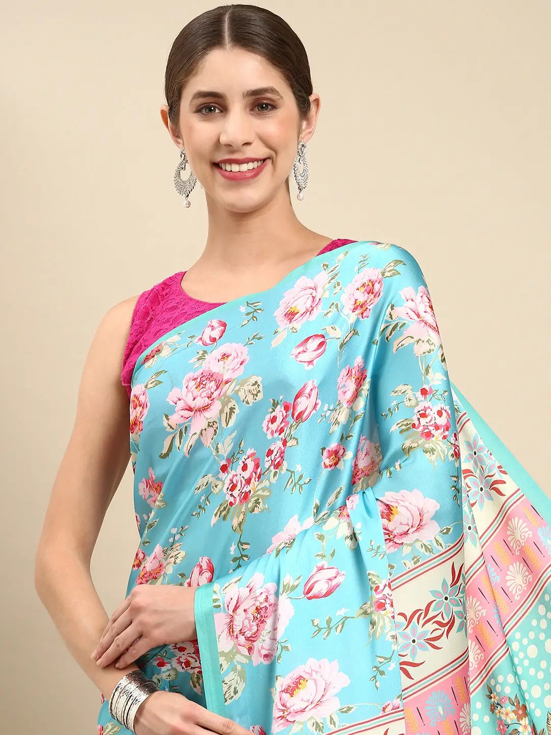 Soft Satin Georgette Pristel Colour Party Wear Saree