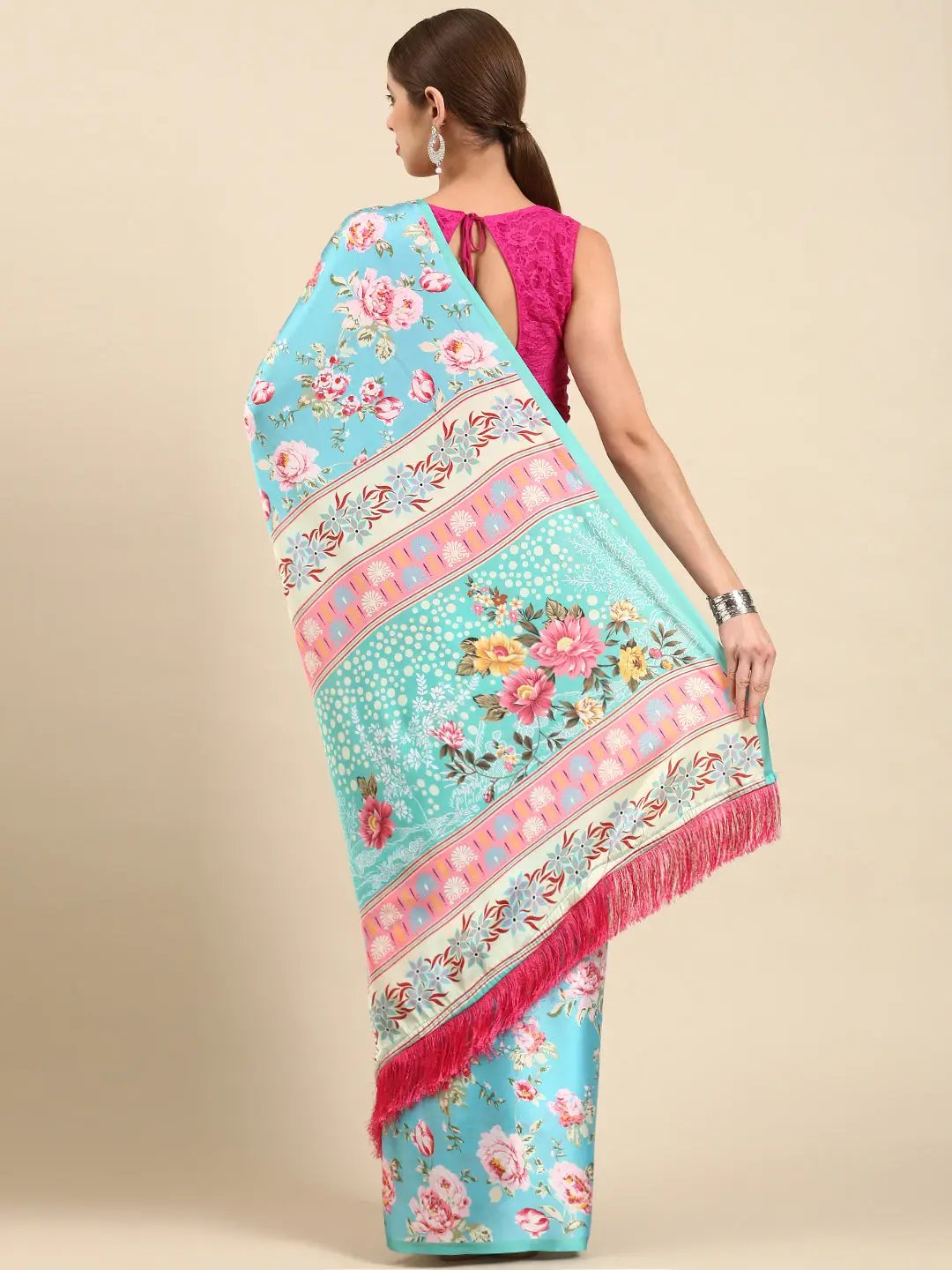 Soft Satin Georgette Pristel Colour Party Wear Saree