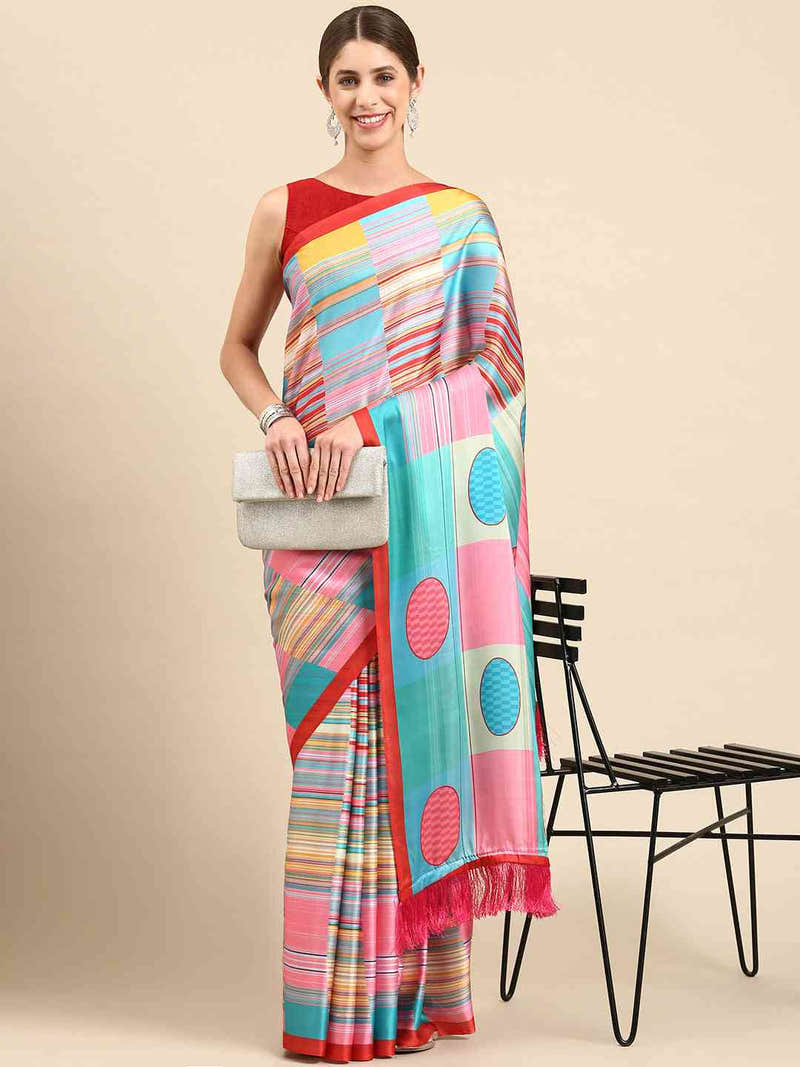 Soft Satin Georgette Pastel Colour Party Wear Saree