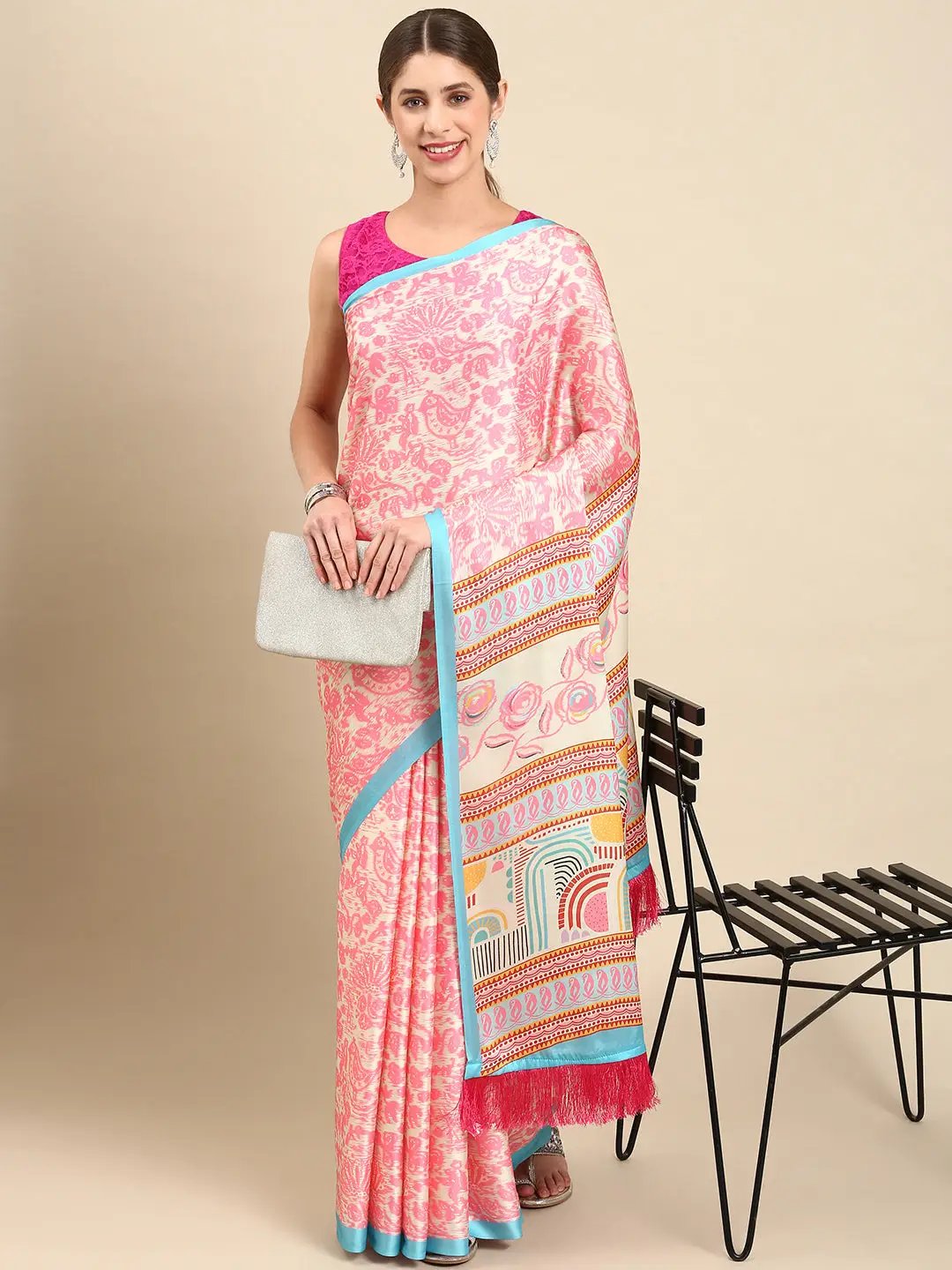 Soft Satin Georgette Pristel Colour Party Wear Saree