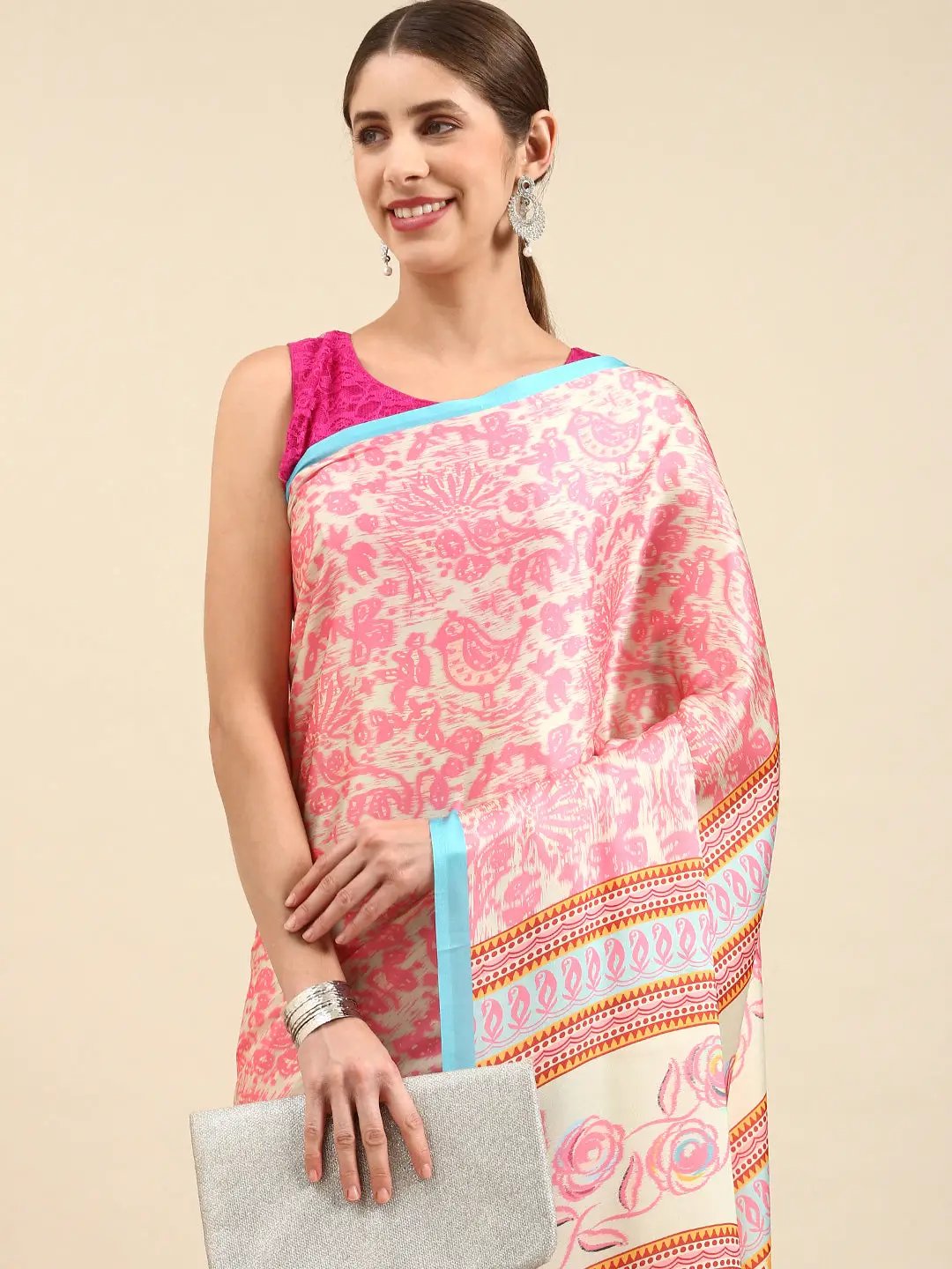Soft Satin Georgette Pristel Colour Party Wear Saree