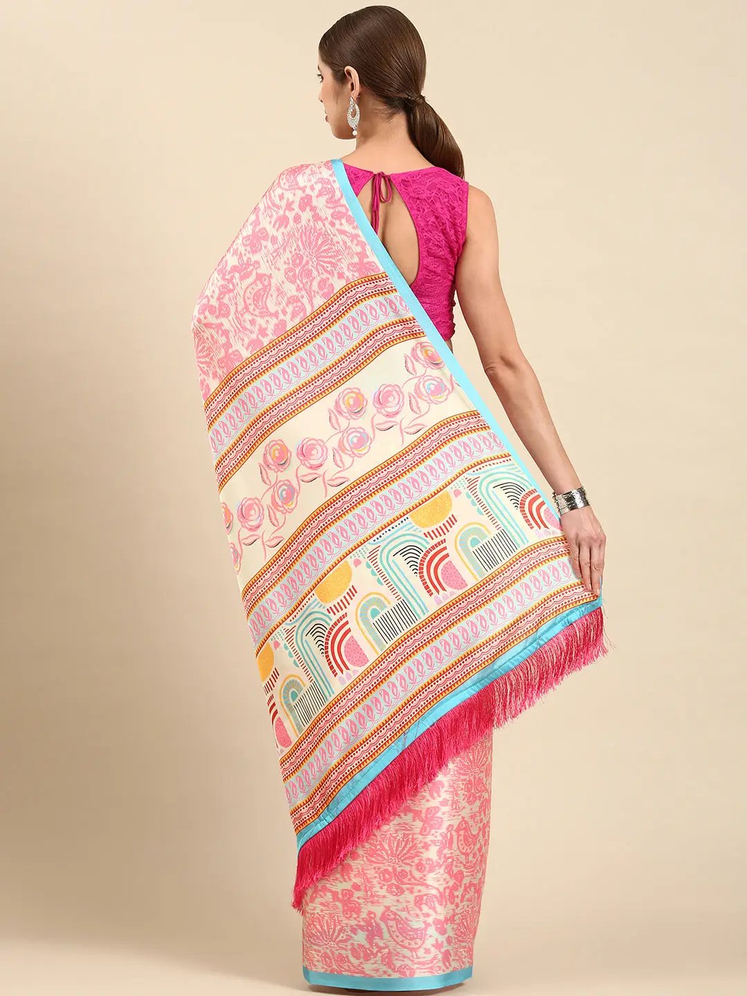 Soft Satin Georgette Pristel Colour Party Wear Saree