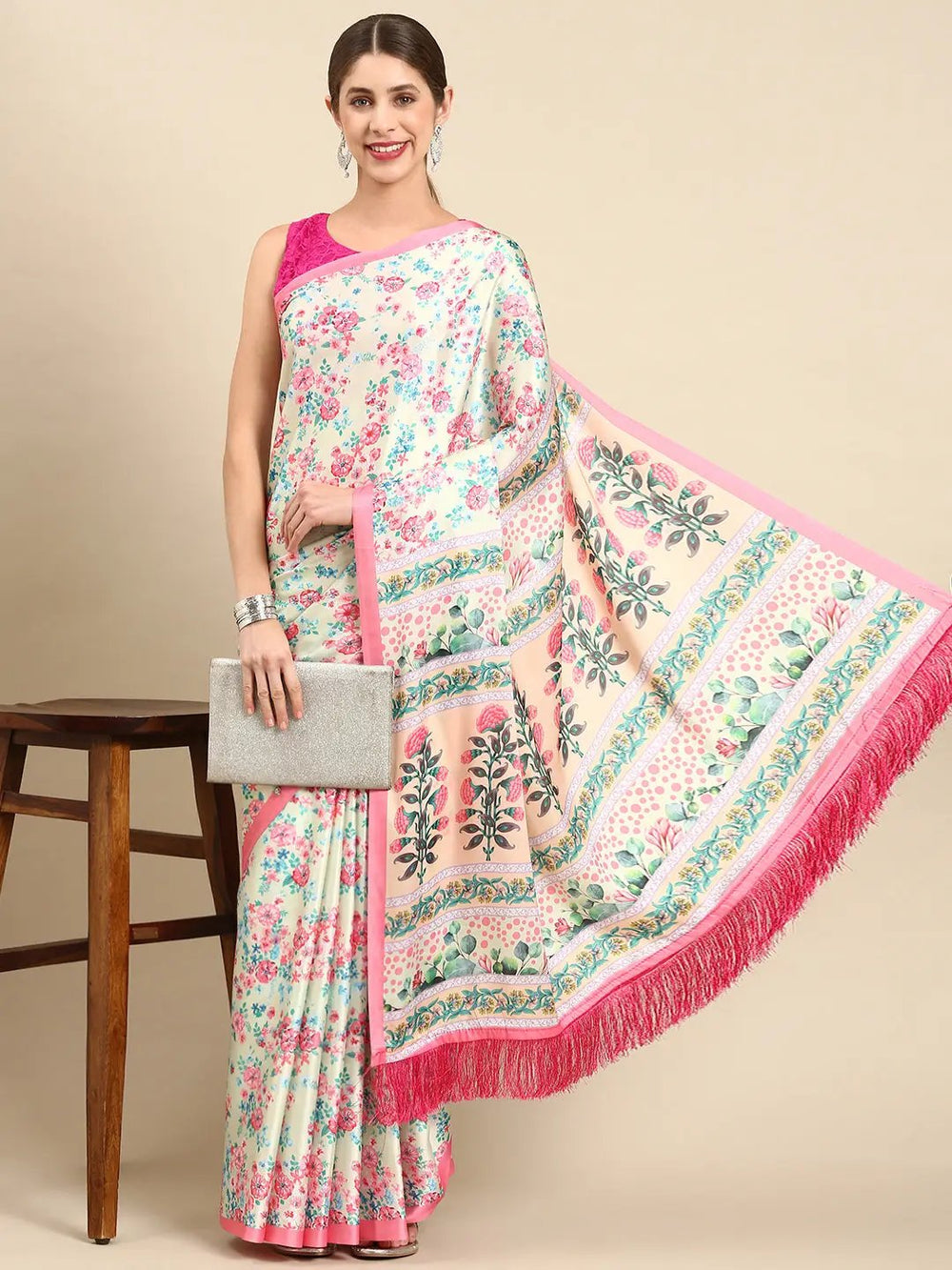 Soft Satin Georgette Pristel Colour Party Wear Saree