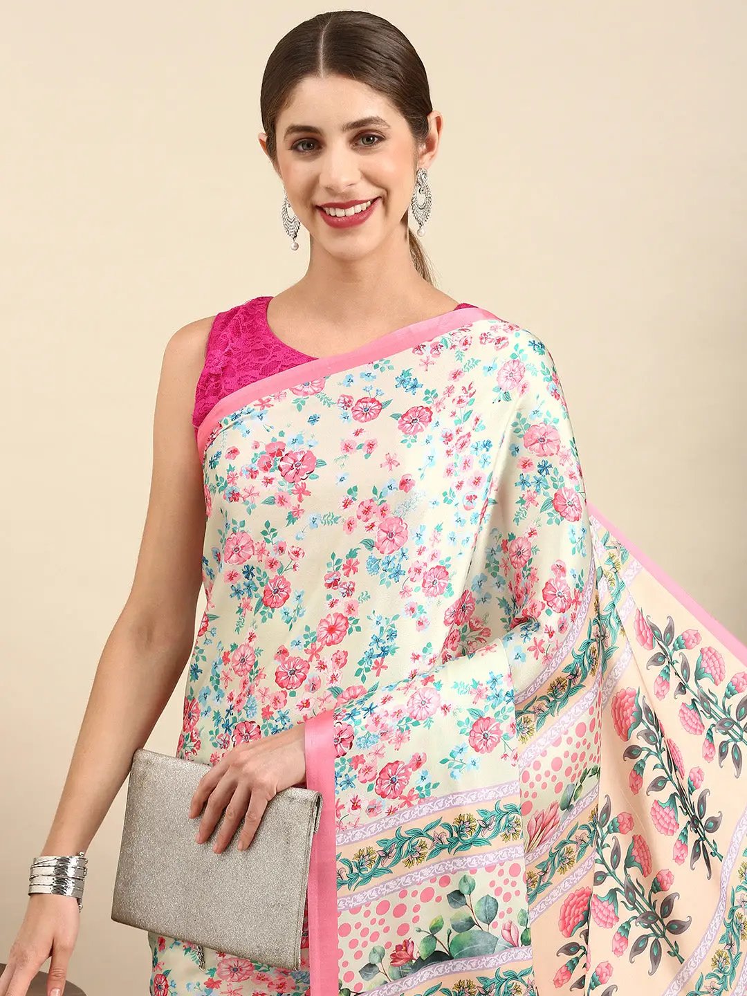 Soft Satin Georgette Pristel Colour Party Wear Saree