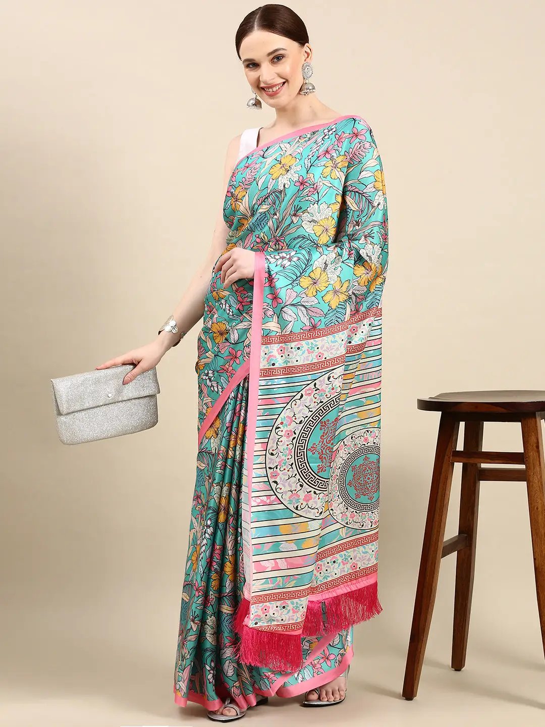 Soft Satin Georgette Pristel Colour Party Wear Saree