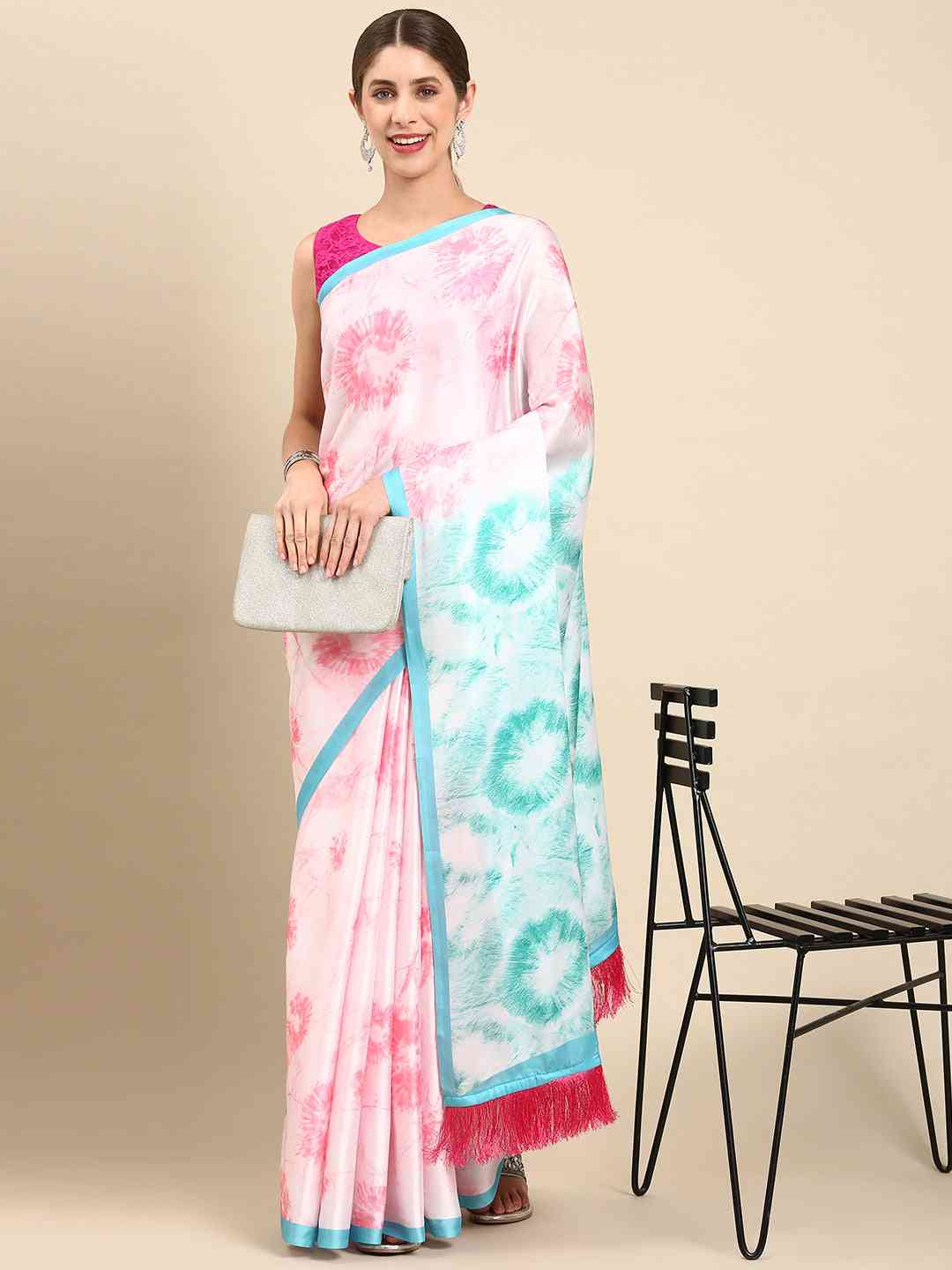 Shop Soft Satin Georgette Pristel Colour Party Wear Saree