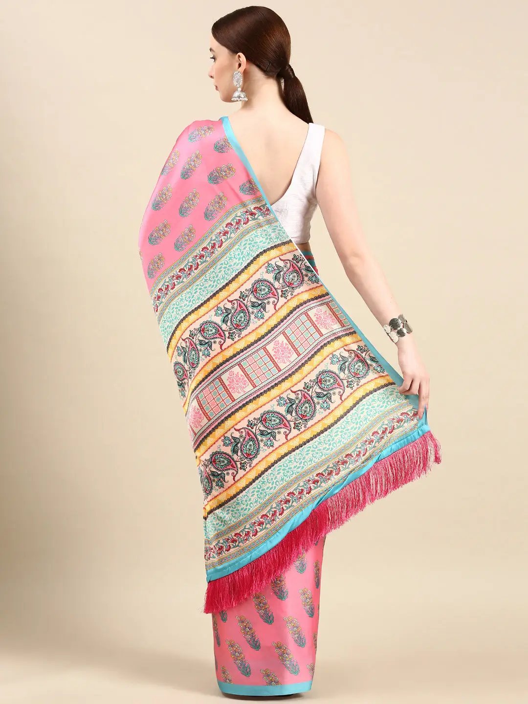 Soft Satin Georgette Pristel Colour Party Wear Saree