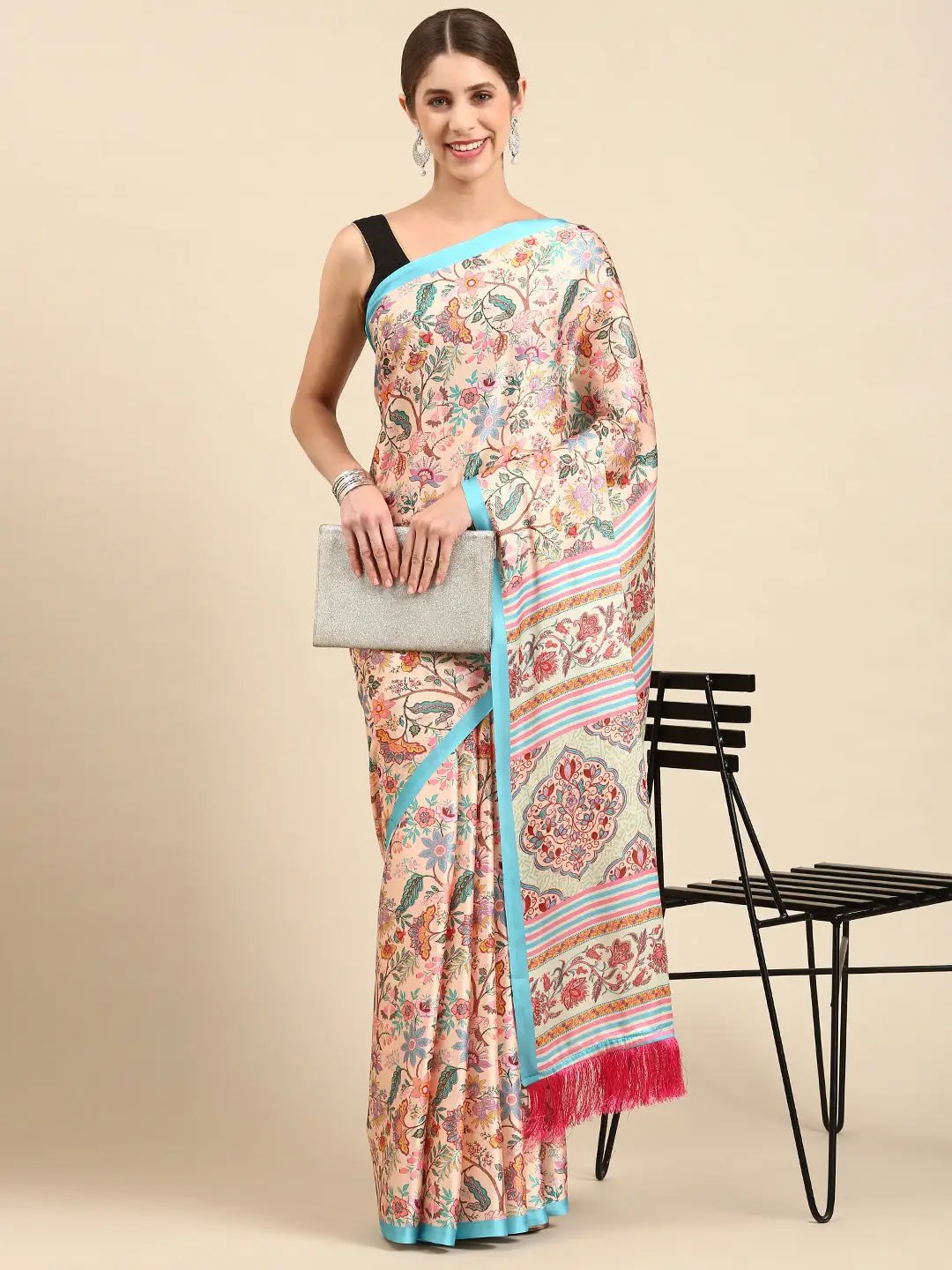 Soft Satin Georgette Pristel Colour Party Wear Saree