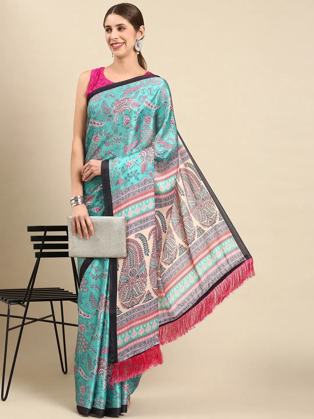 Soft Satin Georgette Pristel Colour Party Wear Saree