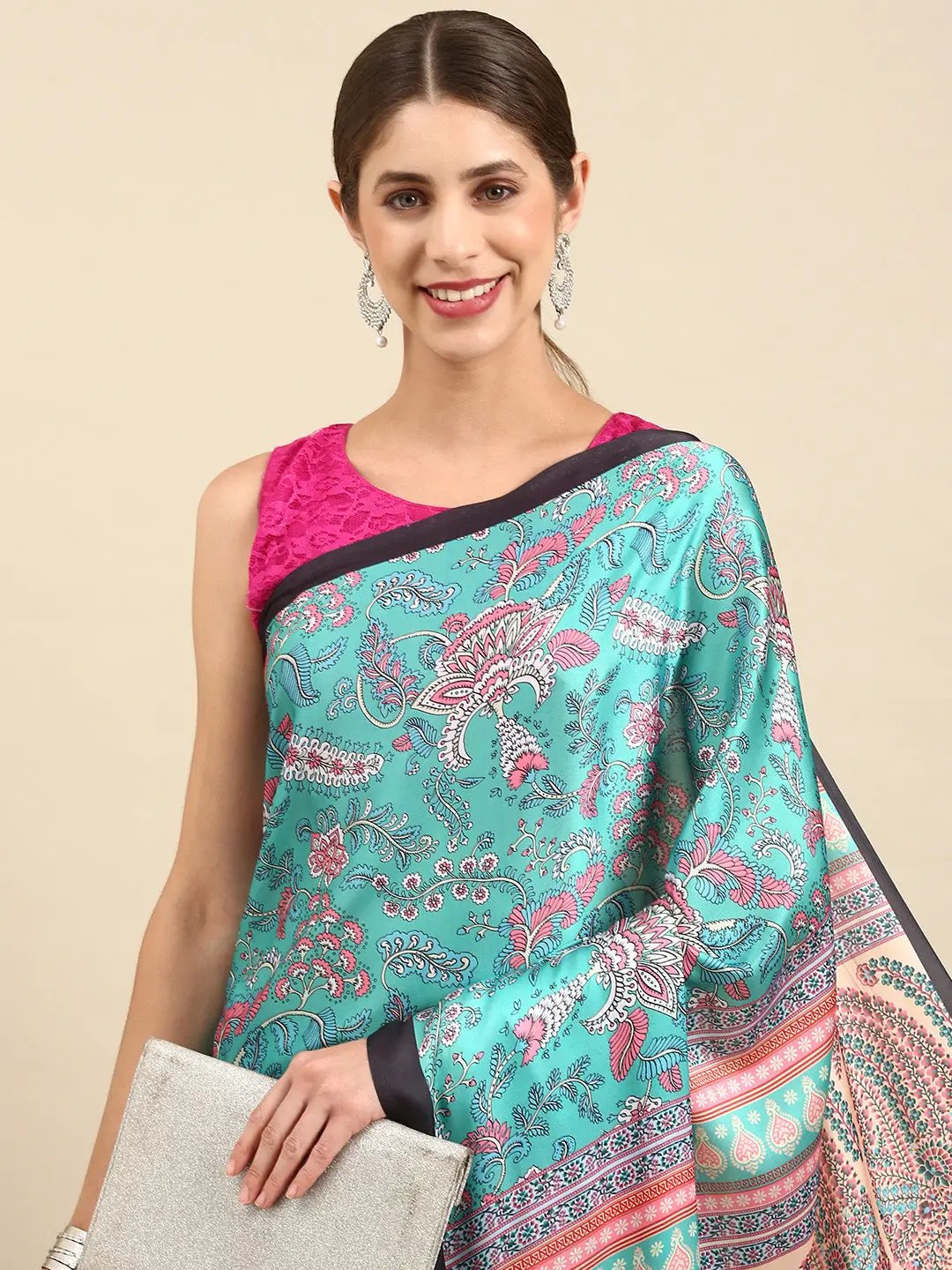 Soft Satin Georgette Pristel Colour Party Wear Saree