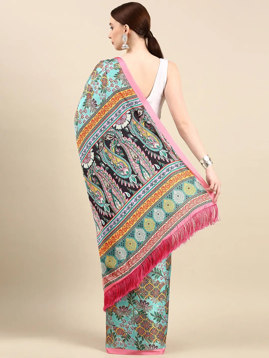 Soft Satin Georgette Pristel Colour Party Wear Saree