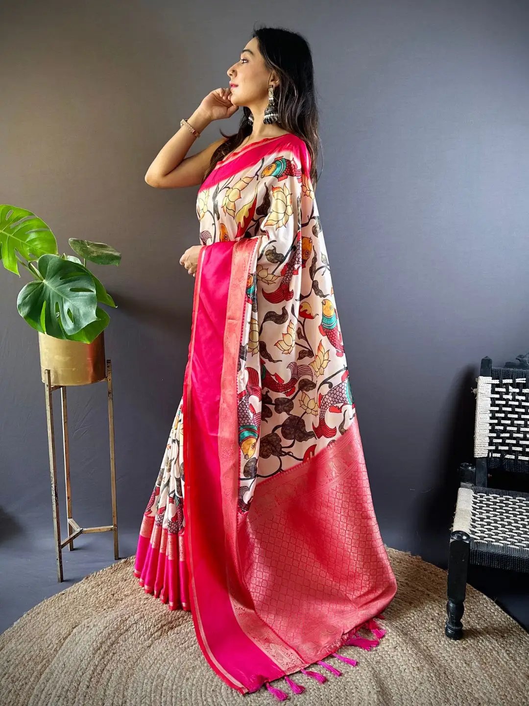 Ivory Silk Symphony Kalmkari Saree
