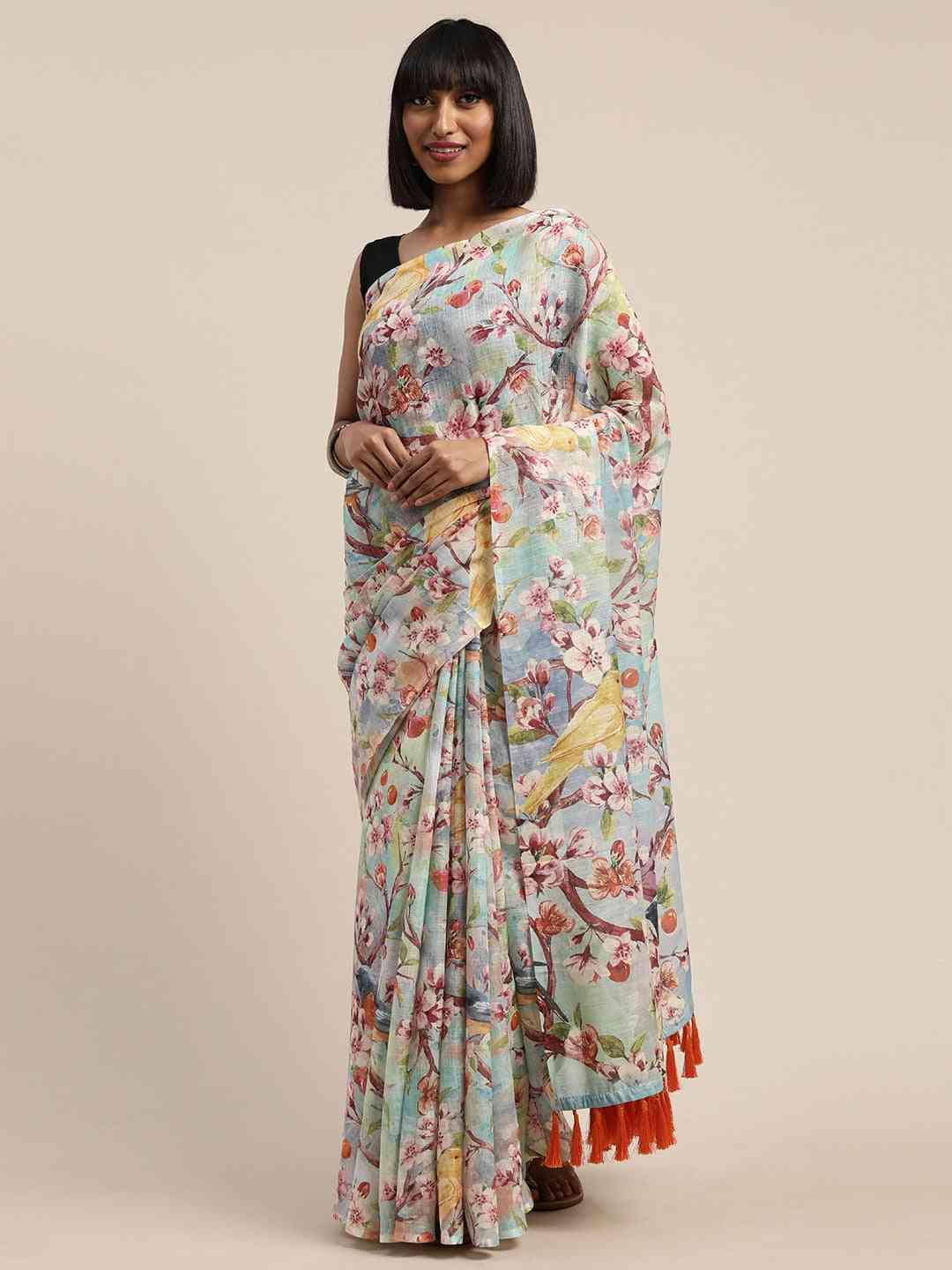 Exclusive Linen Floral Printed Saree