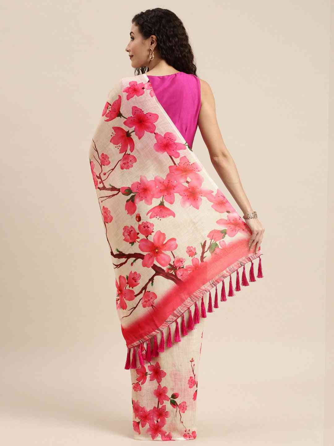 Beautiful Linen Floral Printed Saree