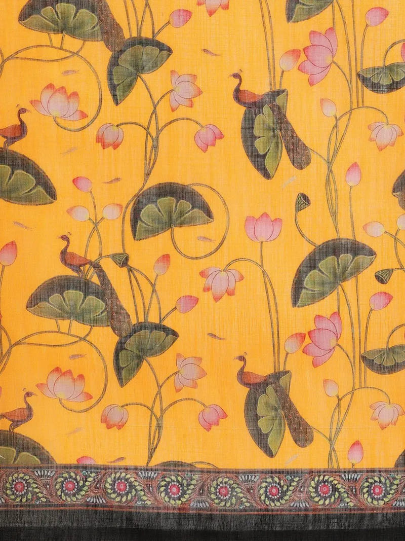 Beautiful Linen Floral Printed Saree