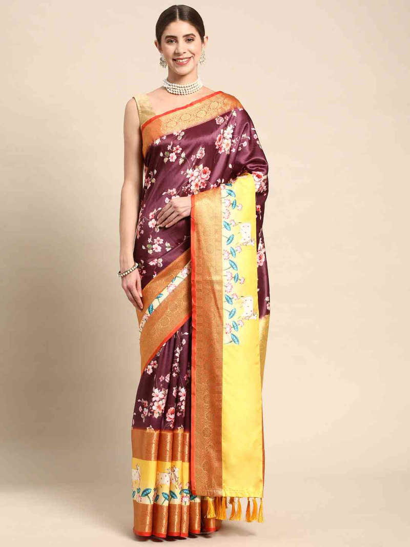 Soft Gadwal Patti Woven Design Pichwai Print Banarasi Saree